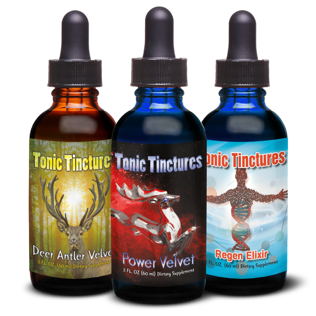 Tonic Tinctures Power Pack with Deer Antler Velvet, Power Velvet, and Regen Elixir